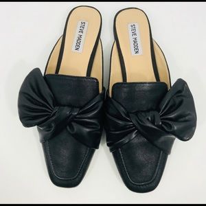 Steve Madden Black Leather Bow Slides Mule Sz 9